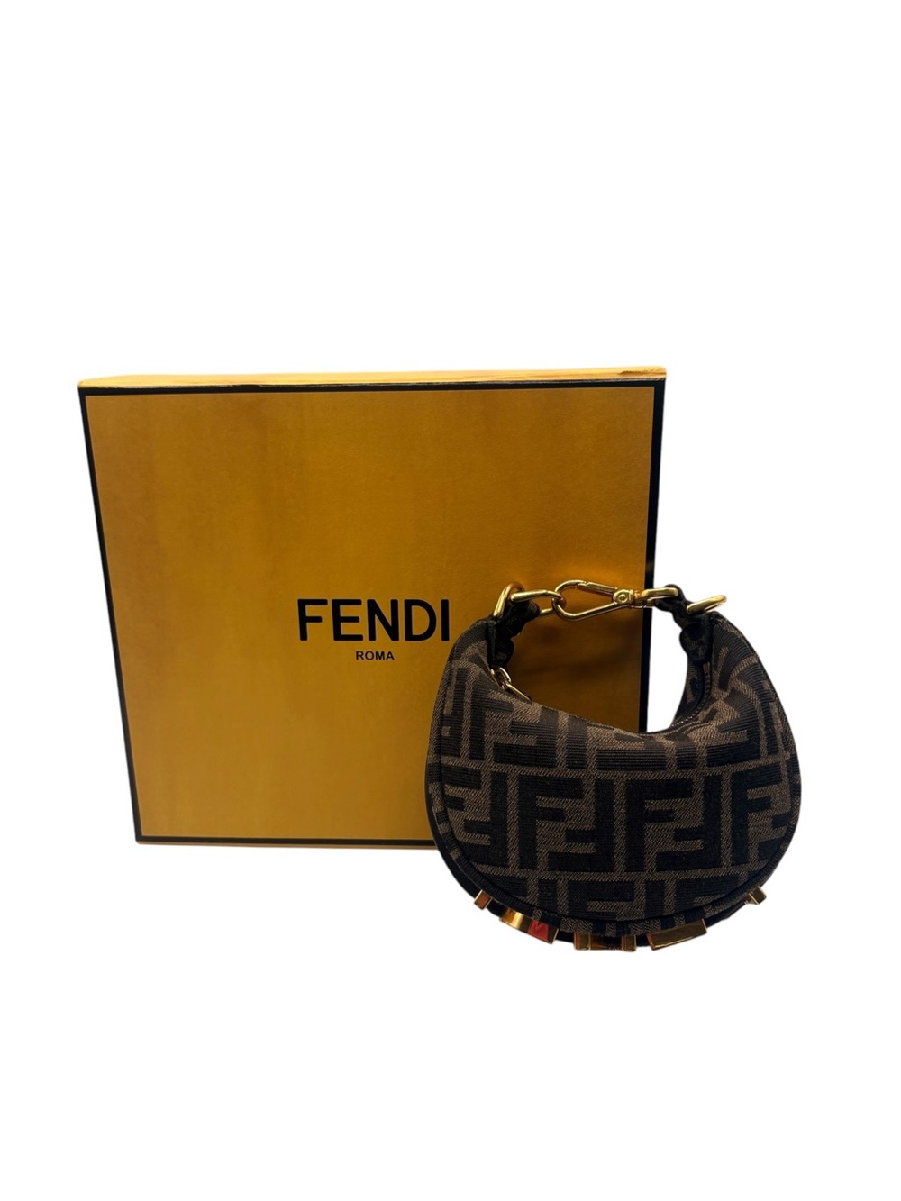 Fendi Black Brown FF Crescent Mini Bag with Gold Hardware